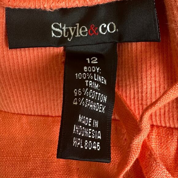 Style & Co 100% Linen Wide Leg Pants Womens 12 Orange Coastal Grandmother Beachy - Picture 4 of 4